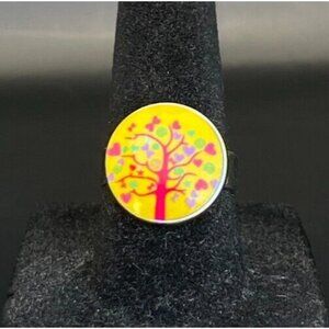 Silver Tone Love Tree Ring - Size 7